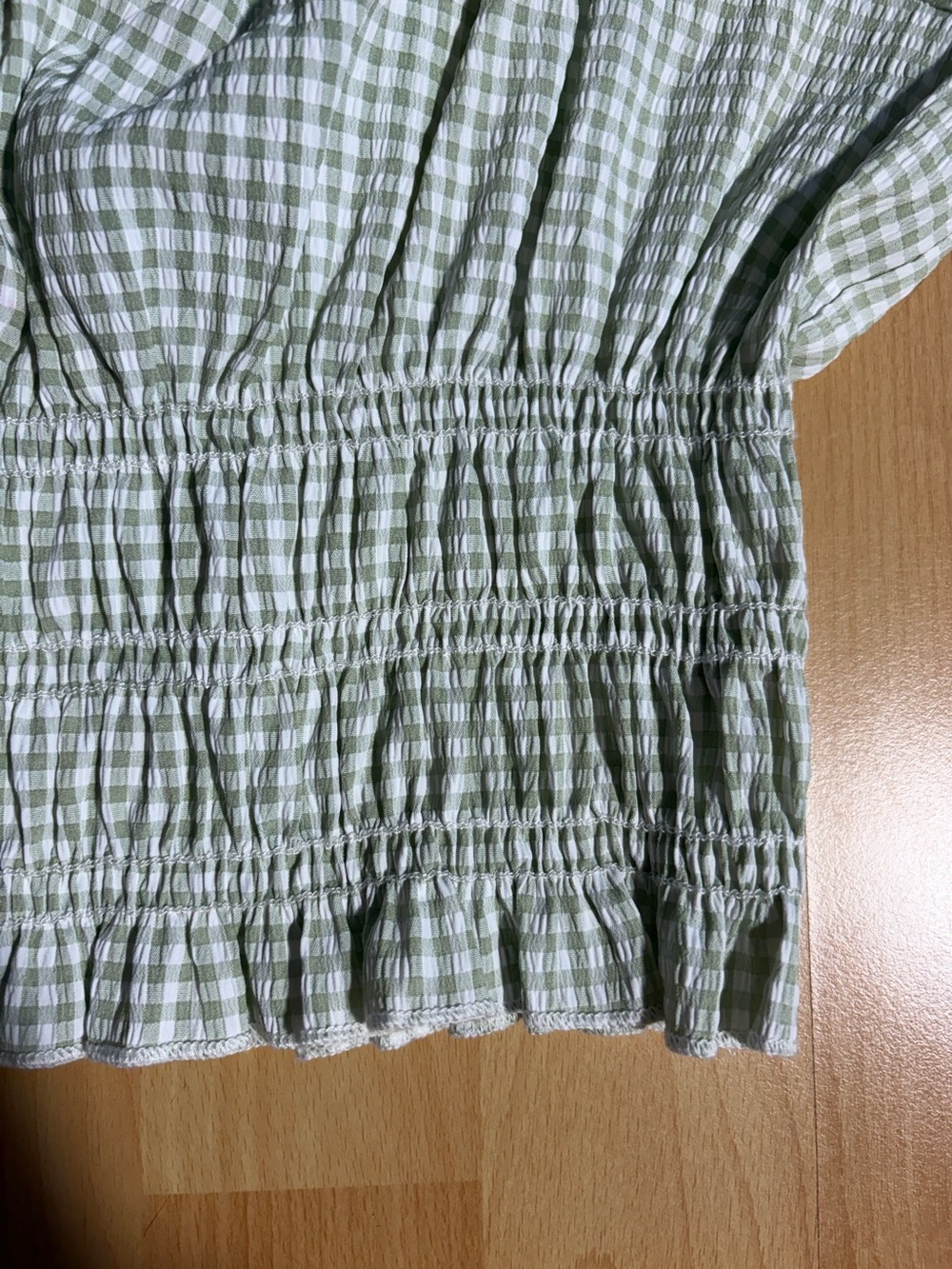 Lisa Says‎ Gah Marta Smocked Green & White Gingham Crop Top Large Festival - Picture 7 of 11